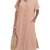Womens Dress Summer Casual Short Sleeve Button Down Shirt Dress Beach Cover Up Dress with Pockets