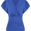 2025 Womens Tops Summer Wrap Blouse V Neck Ruffle Sleeve Dressy Casual Top Ruched Trendy Clothes