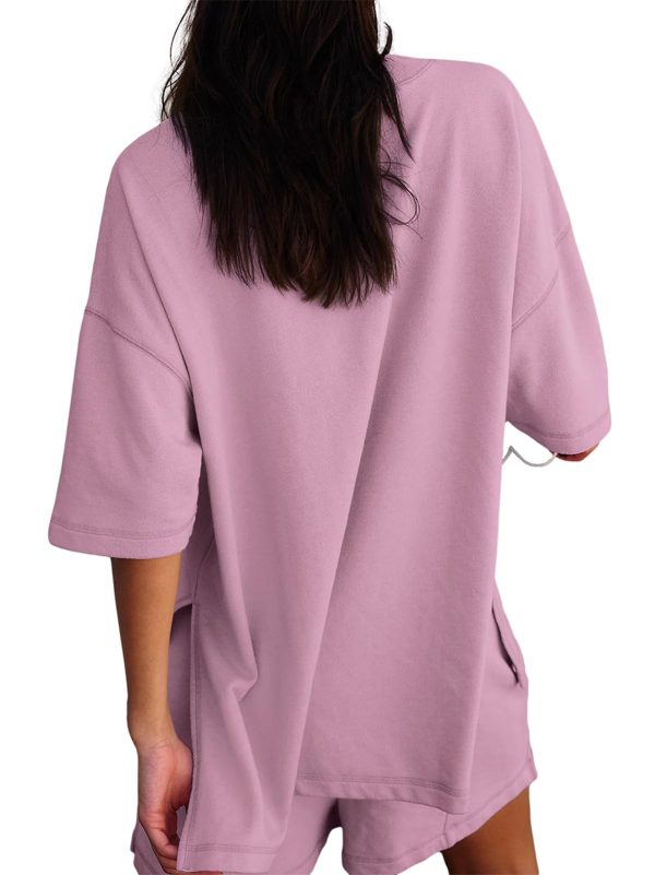 Womens Shorts Sets 2 Piece Outfits Summer 2025 Half Sleeve Crew Neck Cotton Lounge Sets Matching Clothing