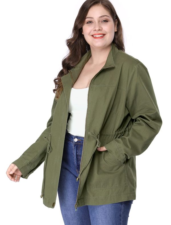 Women's Plus Size Jackets Lightweight Anorak Drawstring Utility Jacket with Pockets