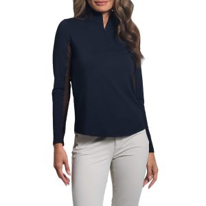 Women's Solid Long Sleeve 1/4-zip Mock Neck Shirt