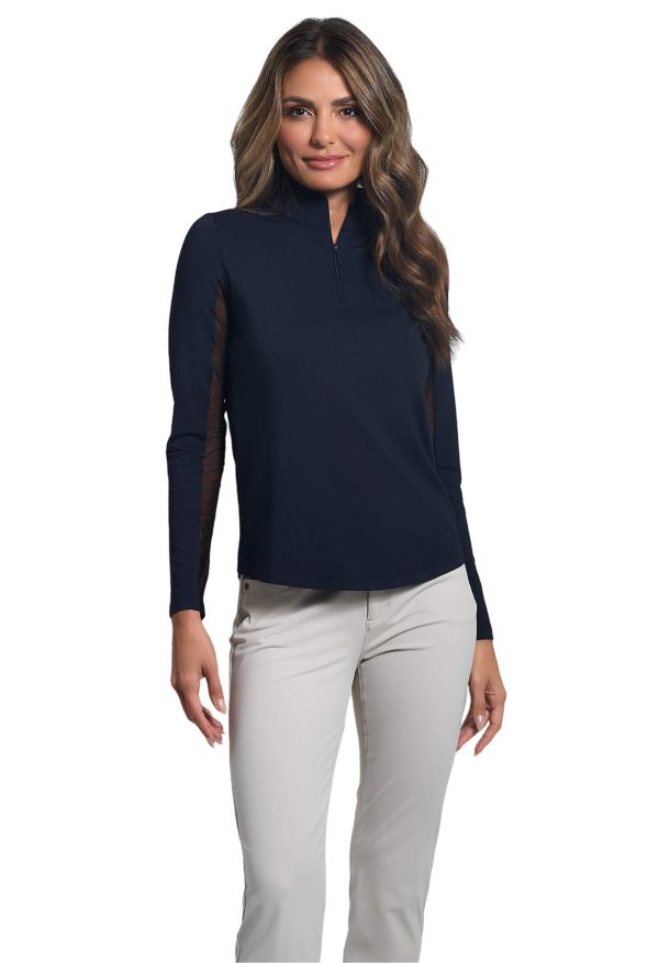 Women's Solid Long Sleeve 1/4-zip Mock Neck Shirt