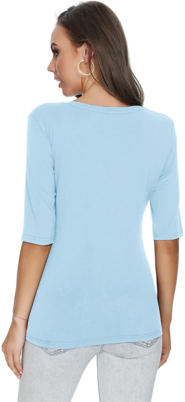 61jq8RnWrKL.jpg Women's Basic Half Sleeve Round Neck T-Shirt Stretchy Casual Cotton Tops