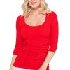 3-Panel Ruched 3/4 Sleeve Flattering and Comfortable Top