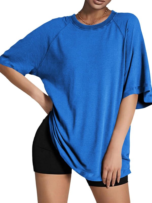 Womens Oversized Tshirts Crew Neck Short Raglan Sleeve Tunic Tops Summer Casual Loose Fit Workout Tee Shirts
