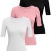 3 Pack Women's 1/2 Sleeve Tops Half Length Sleeve Cotton Crewneck T Shirts Slim Fit Casual Elbow Summer Basic Tees