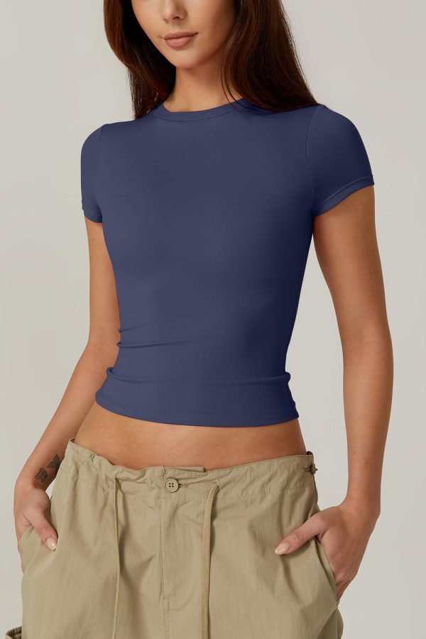 Women's Crew Neck Short Sleeve Double-Layer Tops Basic Slim Fit Going Out T Shirt