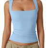 Women's Square Neck Sleeveless Double-Layer Tank Tops Basic Tight T Shirts