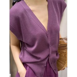 Women's V Neck Clothing Tees Knitwear Cardigan Button Solid T-Shirts