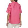Women's Poplin Hi Lo Short Sleeve Button Down Blouse