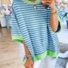Womens Tops Casual Short Sleeve Sweatshirt Striped Shirt Crewneck Pullover T Shirts Loose Blouses