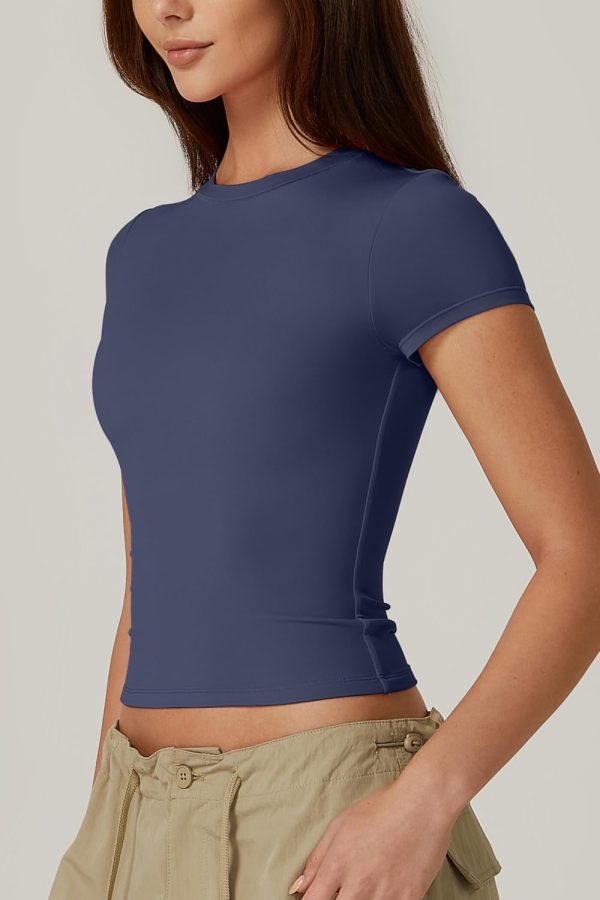 Women's Crew Neck Short Sleeve Double-Layer Tops Basic Slim Fit Going Out T Shirt