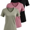 61ufFE50JWL.jpg 3 Pack Women’s V Neck T Shirts, Summer Casual Short Sleeve Tops Loose Fit Rolled Sleeve Tees 2025 Trendy Cotton Shirts