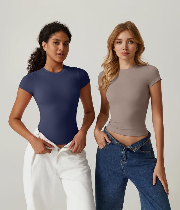 Women's Crew Neck Short Sleeve Double-Layer Tops Basic Slim Fit Going Out T Shirt