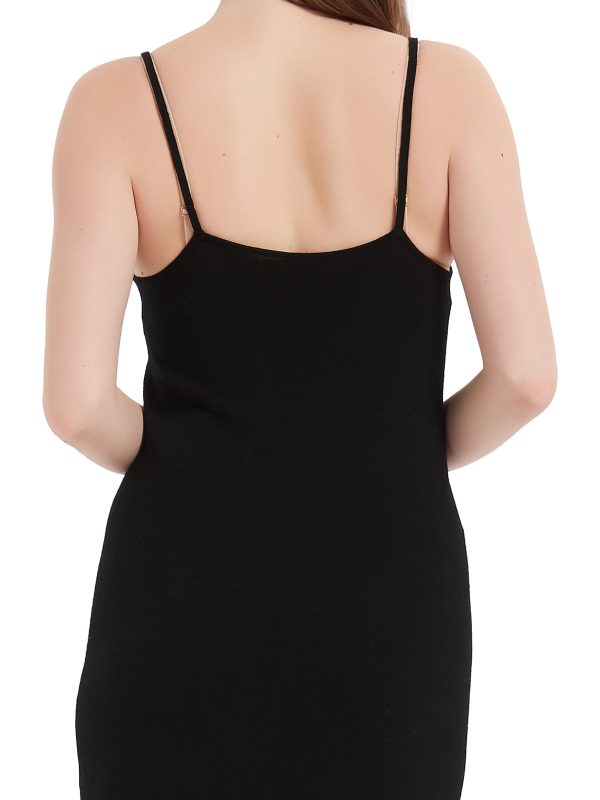 100% Merino Wool Women’s Casual Sleeveless Boat Neck Spaghetti Strap Bodycon Maxi Dress Black Long Dresses