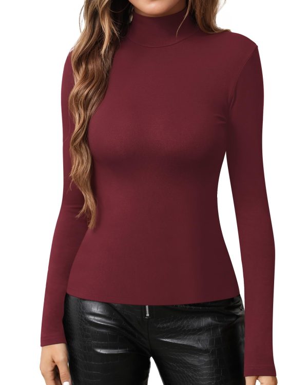 61vfzSSKKWL.jpg Women's Mock Turtle Neck Slim Fit Half Elbow Short 3/4 Short Long Sleeve T Shirts Tight Tops Tee