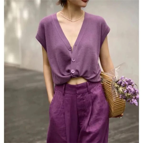 Women's V Neck Clothing Tees Knitwear Cardigan Button Solid T-Shirts