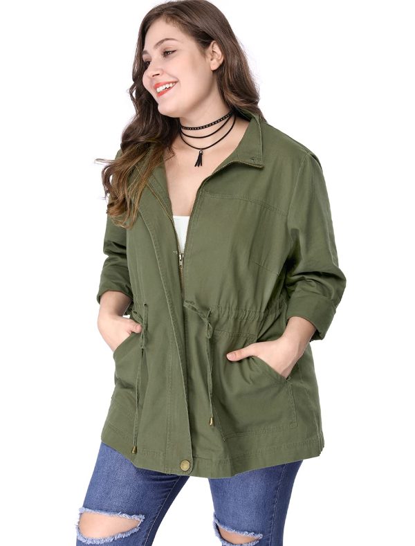 Women's Plus Size Jackets Lightweight Anorak Drawstring Utility Jacket with Pockets
