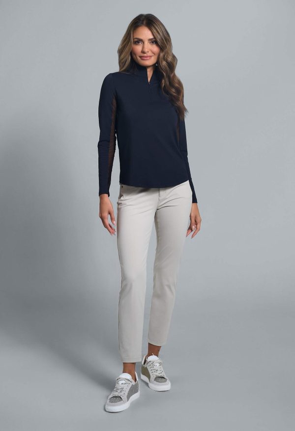 Women's Solid Long Sleeve 1/4-zip Mock Neck Shirt