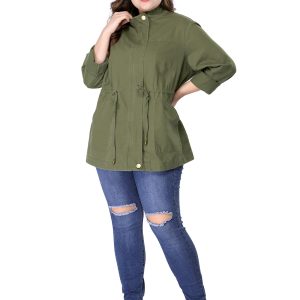 Women's Plus Size Jackets Lightweight Anorak Drawstring Utility Jacket with Pockets