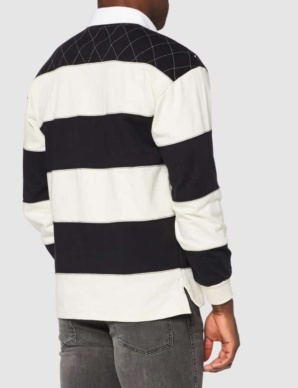 Rugby Shirt with Brewed in Dublin Crest Badge, Cream and Black Stripes