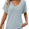 Womens Waffle Knit Tops 2025 Spring Summer V Neck Shirts Casual Trendy Women's Blouses Basic Tee