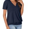 Women’s Casual Short Sleeve V Neck T Shirt Summer Banded Bottom Loose Fit Tunic Tee Shirt Top