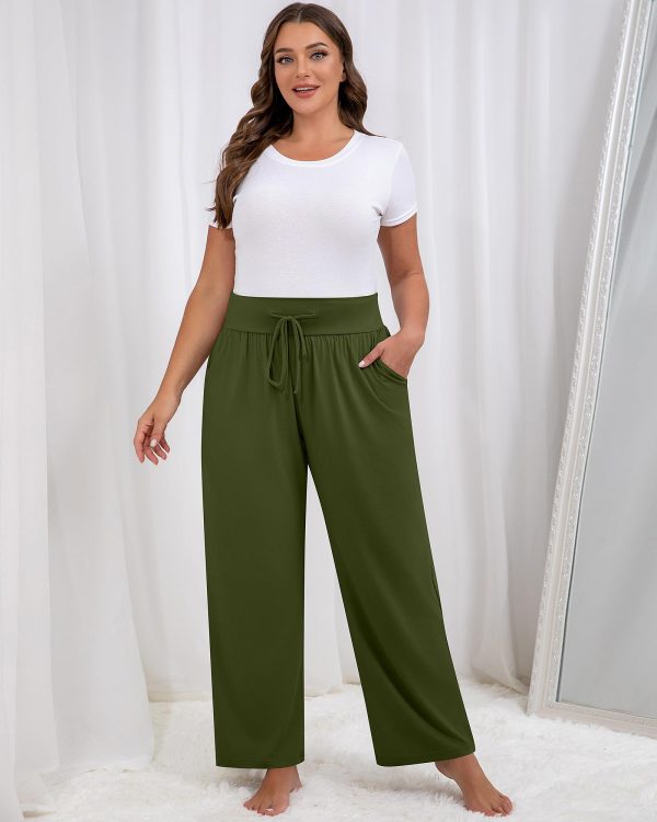 3 Pack Women's Plus Size Lounge Pants, Wide Leg Yoga Pants Baggy Drawstring Sweatpants with Pockets Casual Loose Jogger