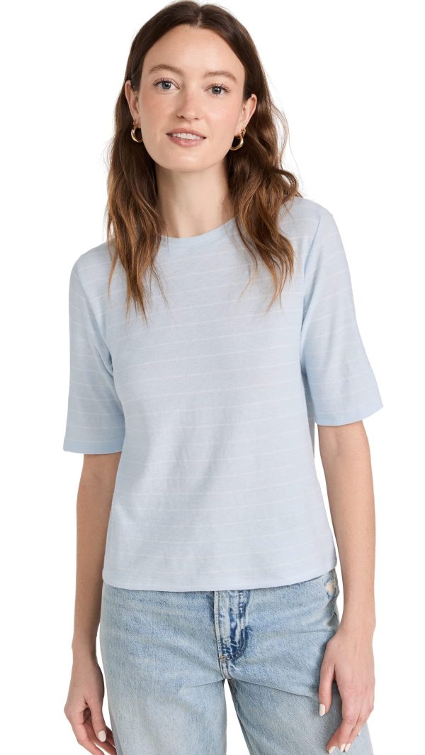 Women's Striped Relaxed Elbow Sleeve Crew Tee