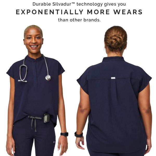 Rafaela Oversized Scrub Tops for Women — Mandarin Collar, Shirttail Hem, 3 Pockets, 4-Way Stretch Women’s Scrub Top