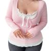 Women's Plus Size Long Sleeve T-Shirts 2 in 1 Tie Front Fitted Tee Tops Coquette Aesthetic Clothes