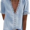 Women's V Neck Lace Crochet Tunic Tops Flowy Casual Blouses Shirts
