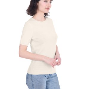 Short Sleeve Crewneck Sweater Top 100% Cashmere Jewel Neck Pullover Tee for Women