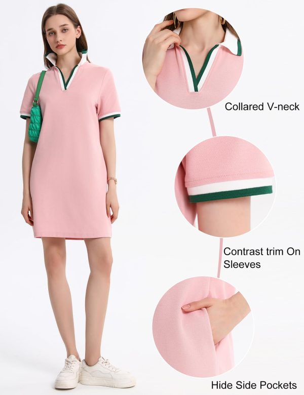 Polo Dress for Women V Neck Short Sleeve Flowy Contrast Color Golf Tennis A Line T Shirt Dresses