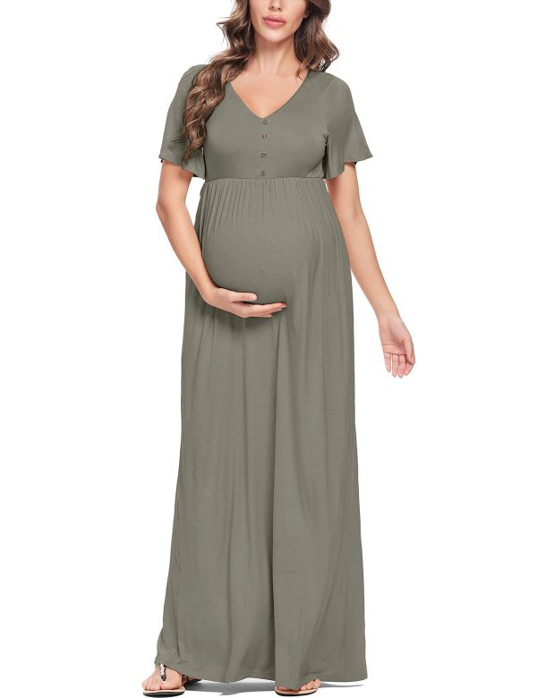 Summer Maternity Dresses for Women Maternity Photoshoot Dress with Decorative Button Baby Shower Dress
