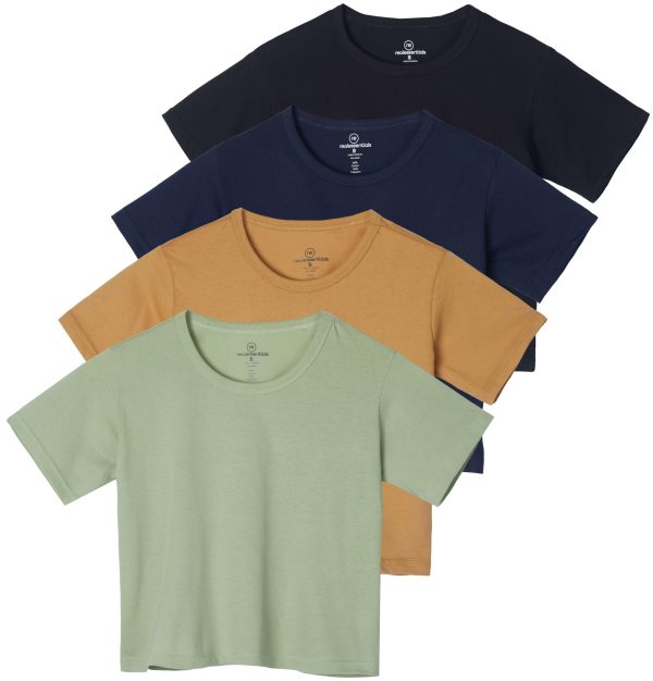 4 Pack: Women's Cotton Short Sleeve Crop Top – Cropped Casual Crew Neck T-Shirts (Available in Plus Size)