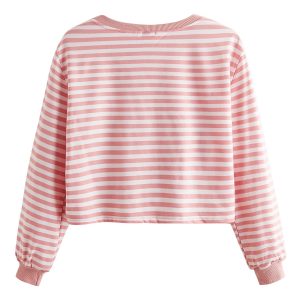 Women's Casual Long Sleeve Striped Cropped T-Shirt Casual Crop Tee Top