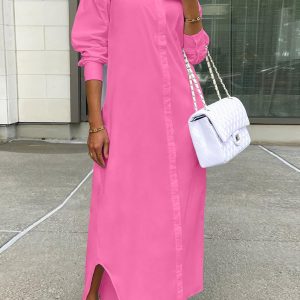 Shirt Dresses for Women Casual Long Sleeve Cotton Button Down Maxi Dresses