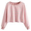 Women's Casual Long Sleeve Striped Cropped T-Shirt Casual Crop Tee Top