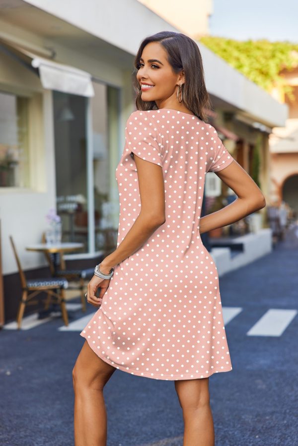 Women's Casual A-Line Dresses with Pockets Summer Floral Tshirt Dress Short Sleeve Mini Dress Flowy Sundresses