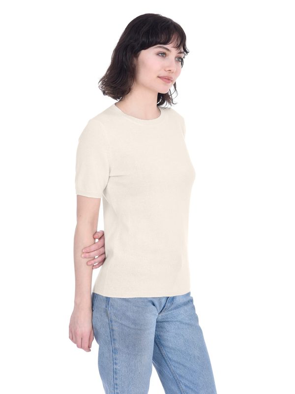 71Cfapnu3LL.jpg Short Sleeve Crewneck Sweater Top 100% Cashmere Jewel Neck Pullover Tee for Women