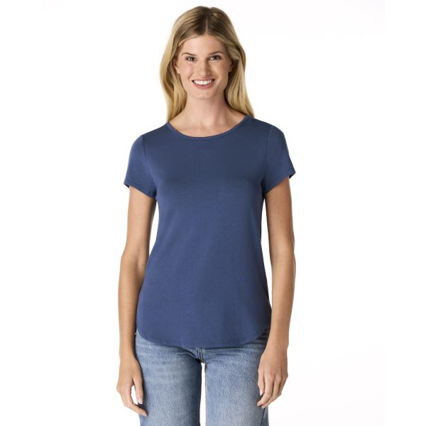 Women's Crewneck Curved Hem T-Shirt - Soft Cotton Modal Blend, Flattering Relaxed Fit, Classic Casual Top