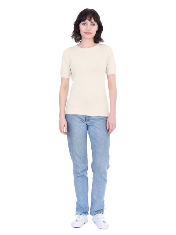 71DdiWmTKdL.jpg Short Sleeve Crewneck Sweater Top 100% Cashmere Jewel Neck Pullover Tee for Women