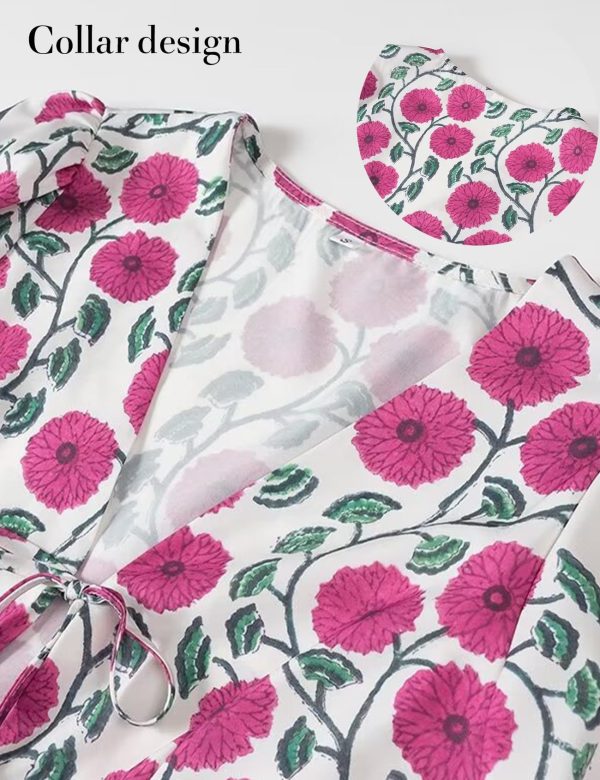 Womens Tie Front Floral T-Shirt Cute V Neck Ruffle Hem Short Sleeve Summer Cropped Shirt Top Babydoll Blouse