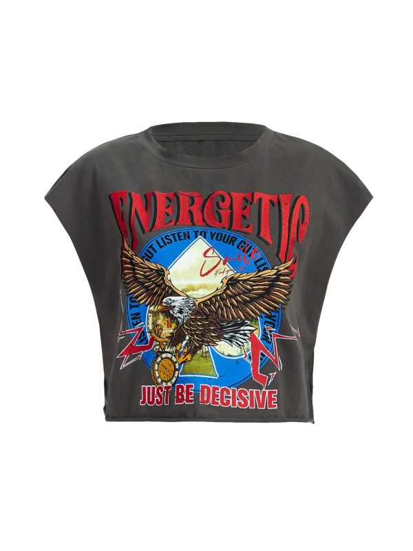 Women's Graphic Print Cap Sleeve Crop Top Casual Round Neck Short Sleeve T-Shirt