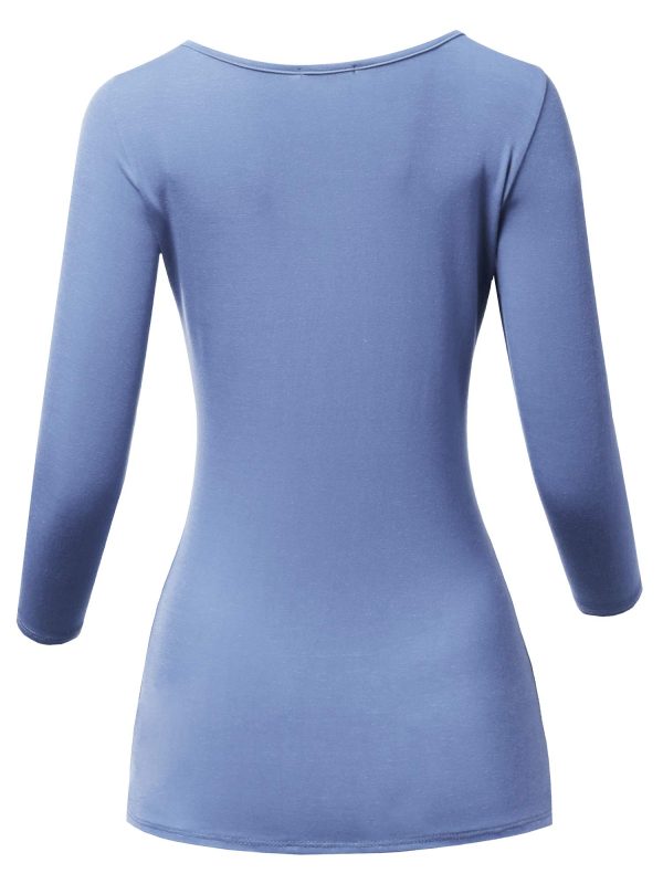 Women's Casual 3/4 Sleeve Stretchy Slim Fit Basic T-Shirt Top with Plus Size
