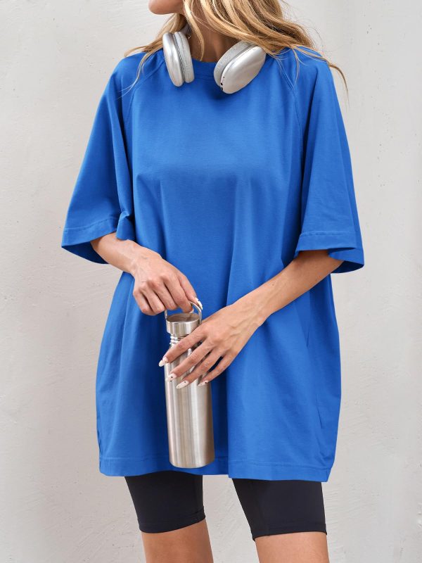 Womens Oversized Tshirts Crew Neck Short Raglan Sleeve Tunic Tops Summer Casual Loose Fit Workout Tee Shirts