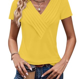 Womens Tshirts Trendy Fashion Tops Short Sleeve V Neck Loose Fit Summer Casual Blouses