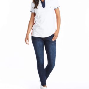 Women's Toggle Accent Short Sleeve Soft Stretch Cotton Polo Shirt