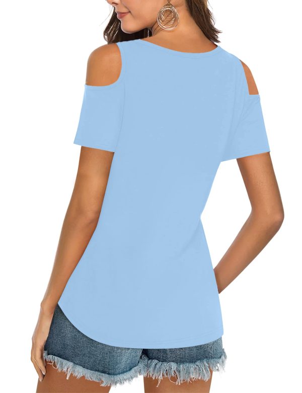 Womens V Neck Cold Shoulder Tops Short/Long Sleeve Summer T Shirts Basic Tees